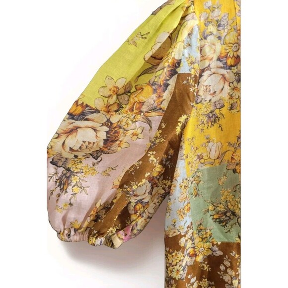 ALEMAIS Sz 8 AUS 4 US Floral Linen Patchwork Matilde Midi Dress Spring Summer - Picture 6 of 16